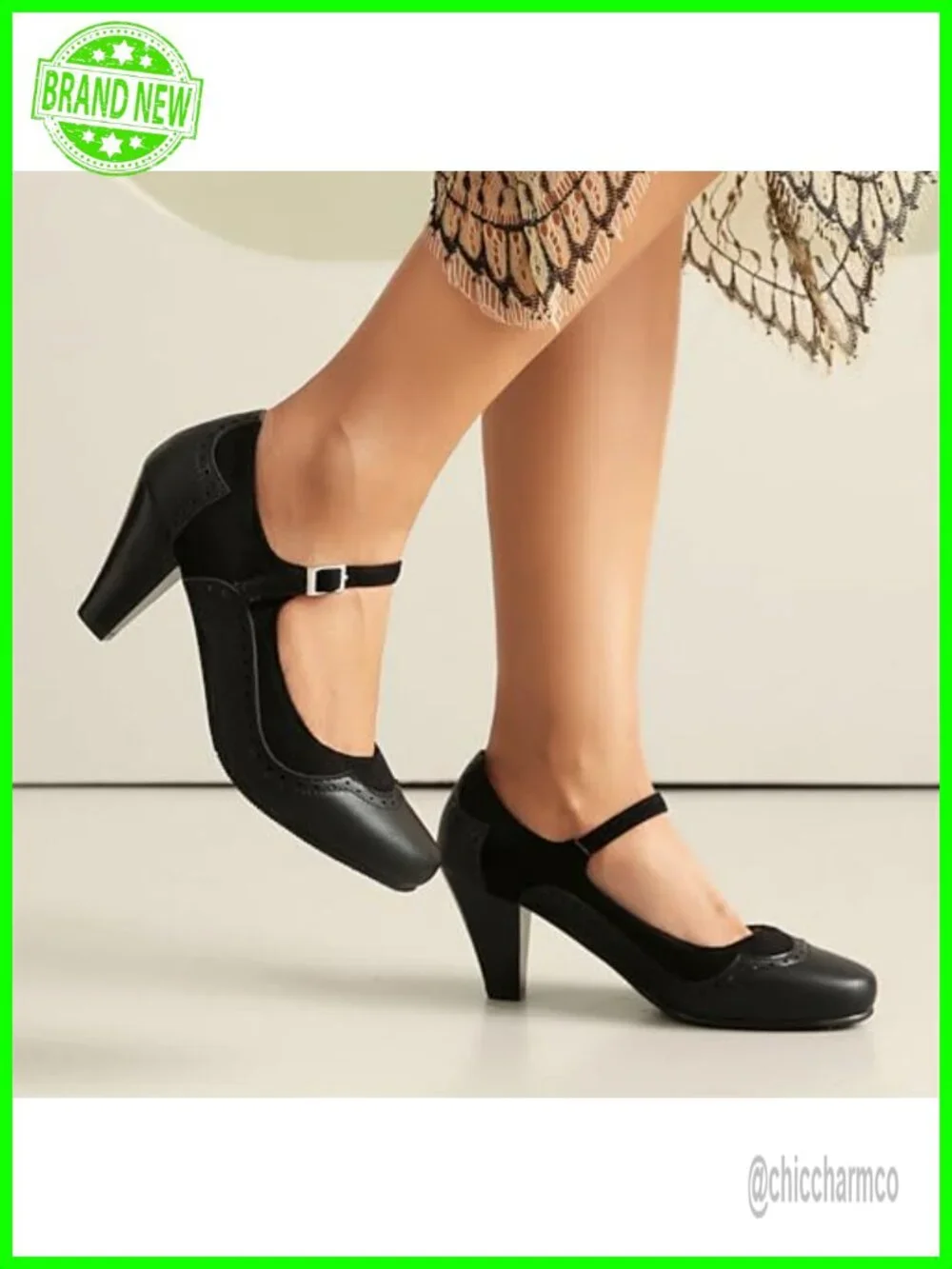 Women's Mary Jane Classic Retro 1920s Pump Heels Gatsby Oxford Pattern Vintage